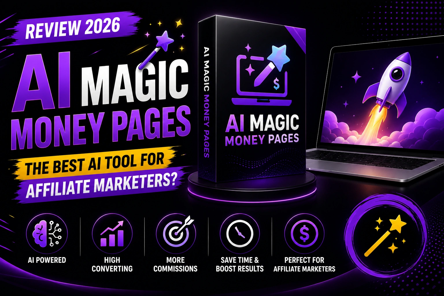 AI Magic Money Pages review showing an AI-powered tool that converts WarriorPlus affiliate links into professional money pages for faster affiliate marketing campaigns