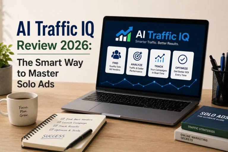 AI Traffic IQ review featuring an AI-powered traffic optimization training system for affiliate marketers to improve paid traffic, solo ads, conversions, and ROI