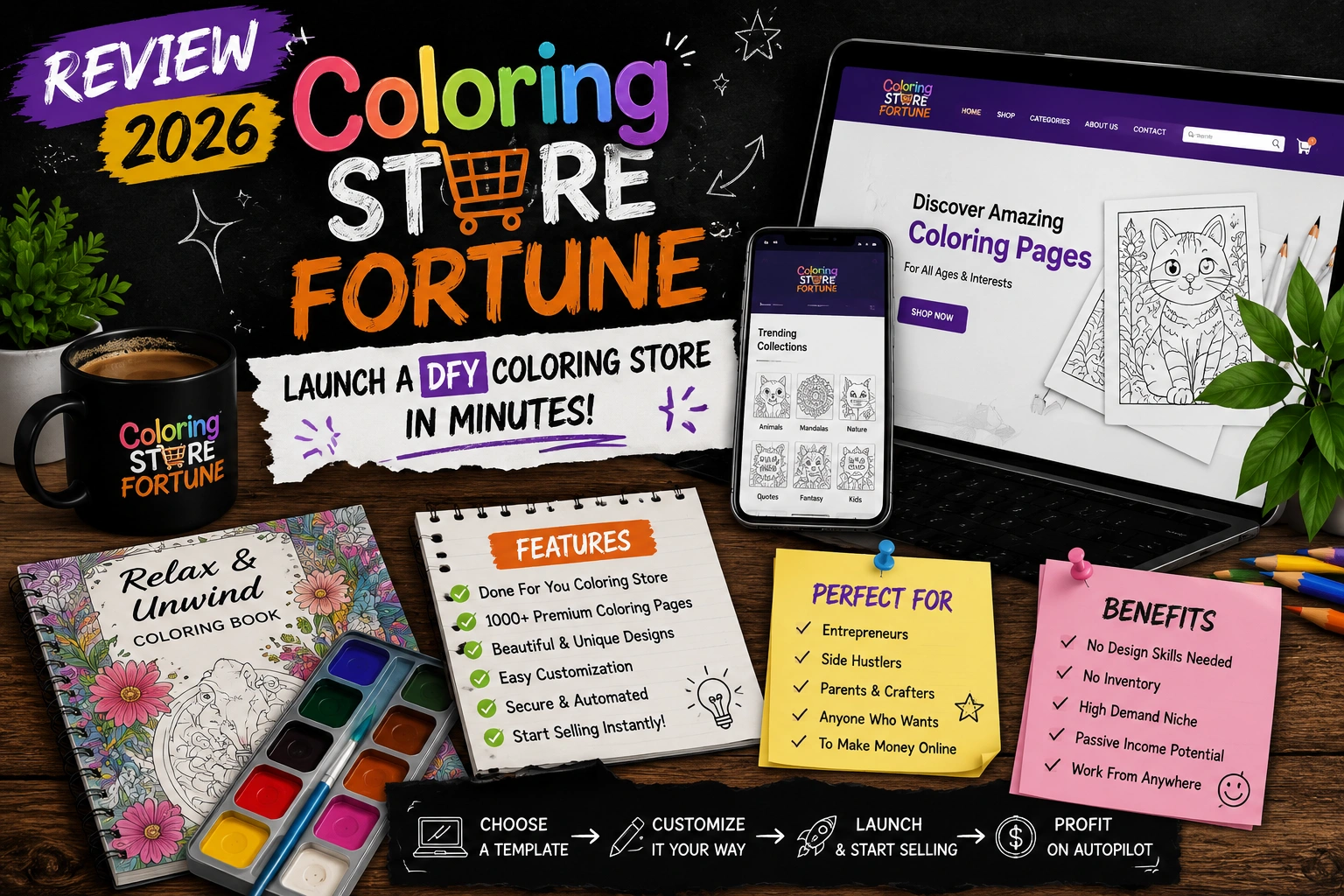 Coloring Store Fortune is a platform for creating and selling ready-made coloring books with commercial rights
