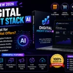 Digital Profit Stack AI review showing an AI-powered platform for creating marketing assets, digital products, and promotional campaigns