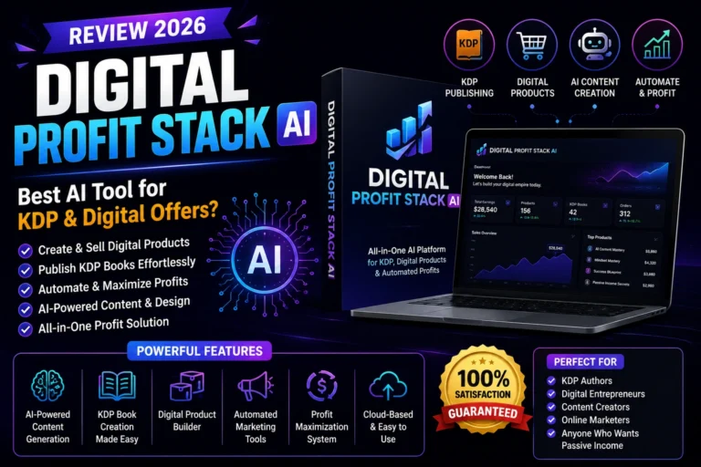 Digital Profit Stack AI review showing an AI-powered platform for creating marketing assets, digital products, and promotional campaigns