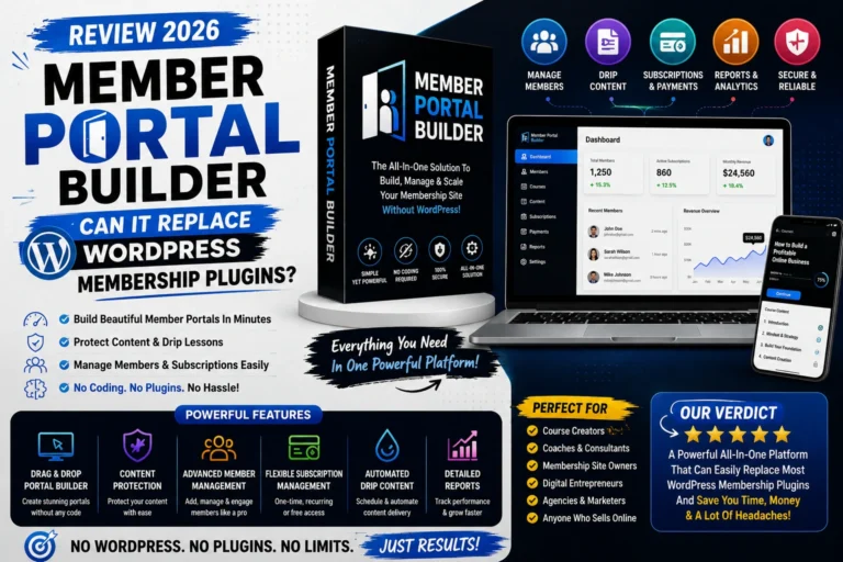 Member Portal Builder review showcasing a secure membership platform for online courses, digital products, coaching programs, and exclusive content