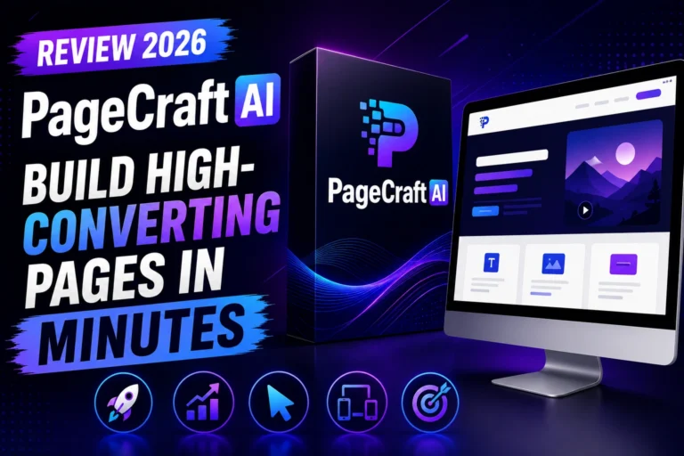 PageCraft AI review featuring an AI-powered website builder with drag-and-drop editing, landing page creation, sales funnels, and built-in hosting for online businesses