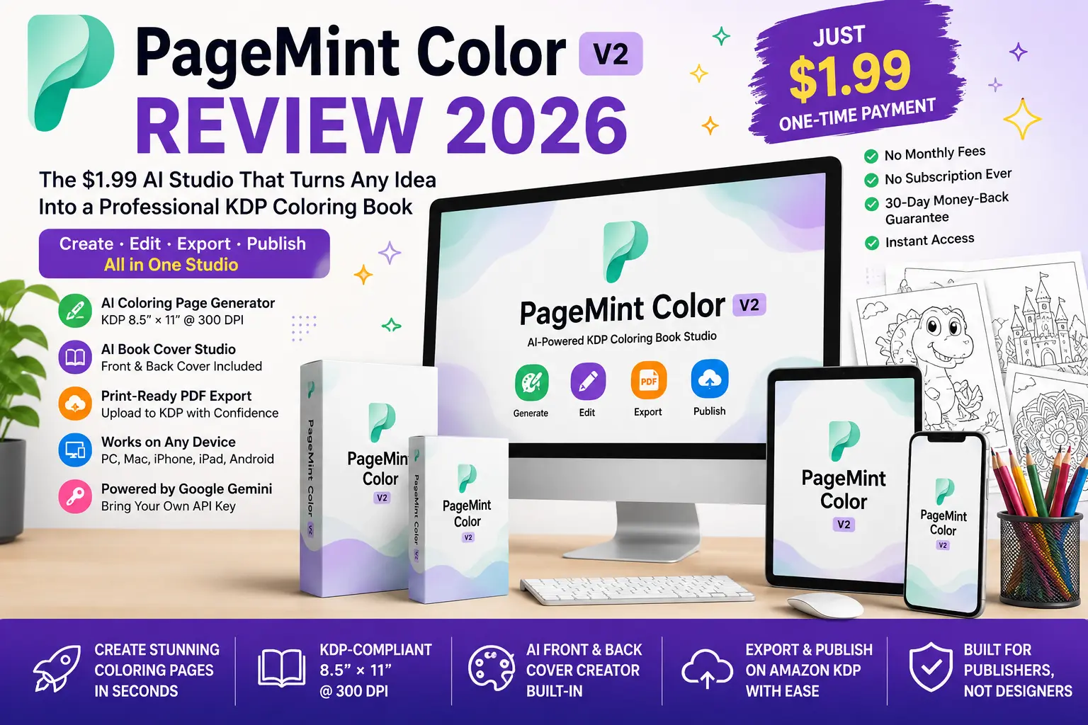 PageMint Color v2 Review 2026 featured image showing the AI coloring book creator for Amazon KDP