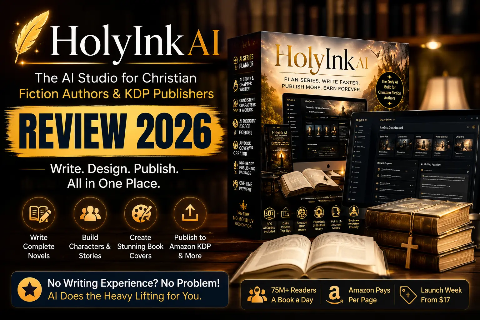 HolyInk AI Review 2026 featured image showcasing the AI writing studio for Christian fiction authors and Amazon KDP publishers.