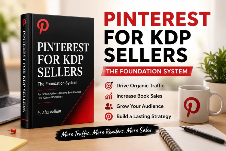 Pinterest for KDP Sellers Review featured image showing a Pinterest marketing guide for Amazon KDP publishers to increase organic traffic and book sales.