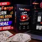 TubeForge AI software review showing how to turn coloring book pages into viral short videos using AI automation.