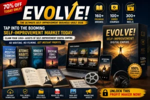 EVOLVE Review 2026 featuring self-improvement ebooks, video courses and motivational digital content